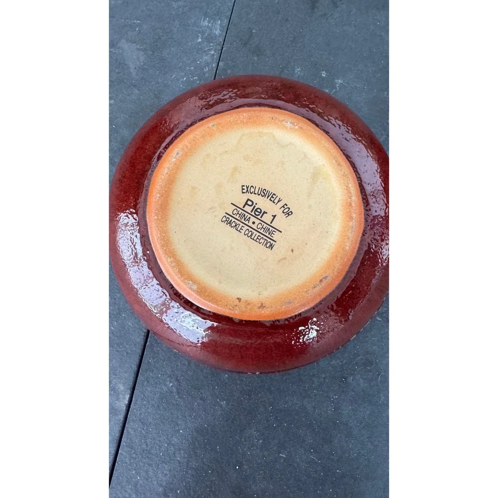 Two Pier‎ 1 Crackle Collection cereal bowl red discontinued vintage pottery